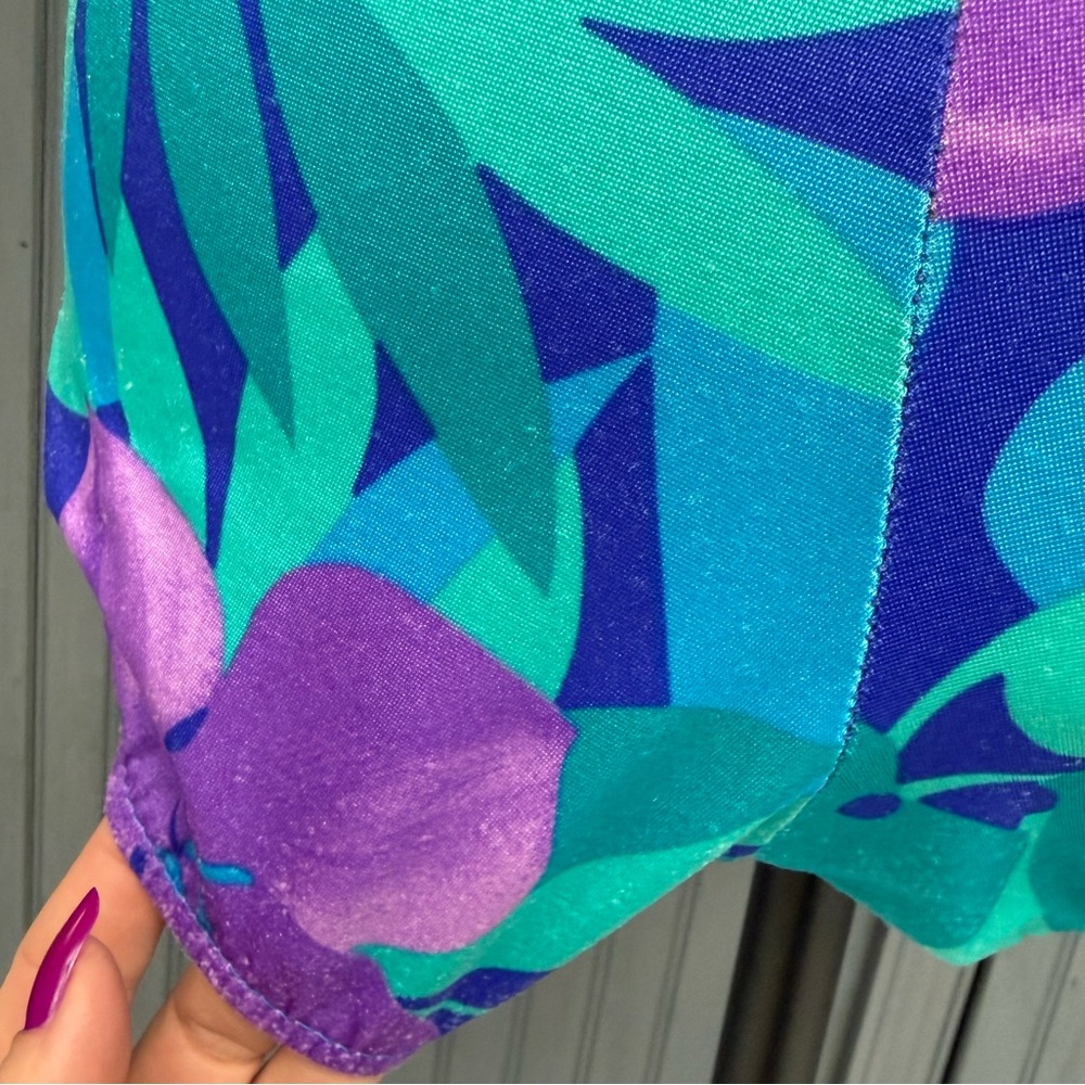 Vintage 70s Maxine of Hollywood Blue Purple Floral One-Piece Swimsuit size 14 - Picture 10 of 16